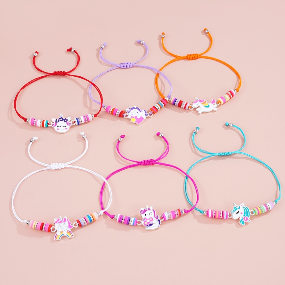 6pcs Cute Unicorn Bracelet Set for Girls, Adjustable Drawstring Jewelry